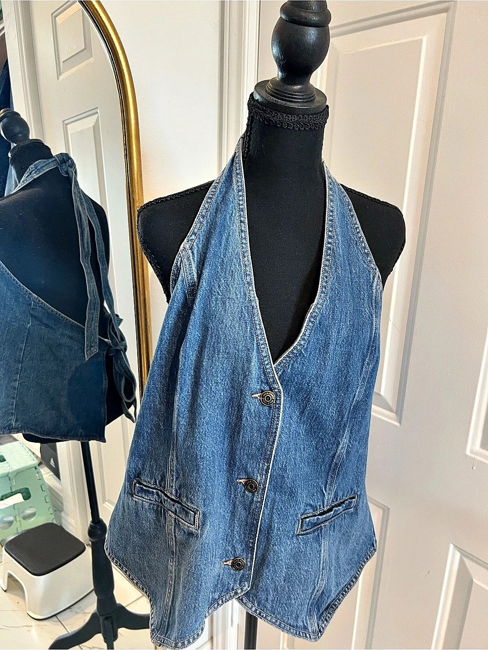 Denim Halter Vest in Blue Like New